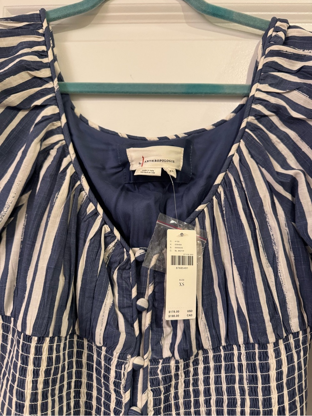 Anthropologie Navy and White Striped Button-Front Maxi Dress - Picture 2 of 6